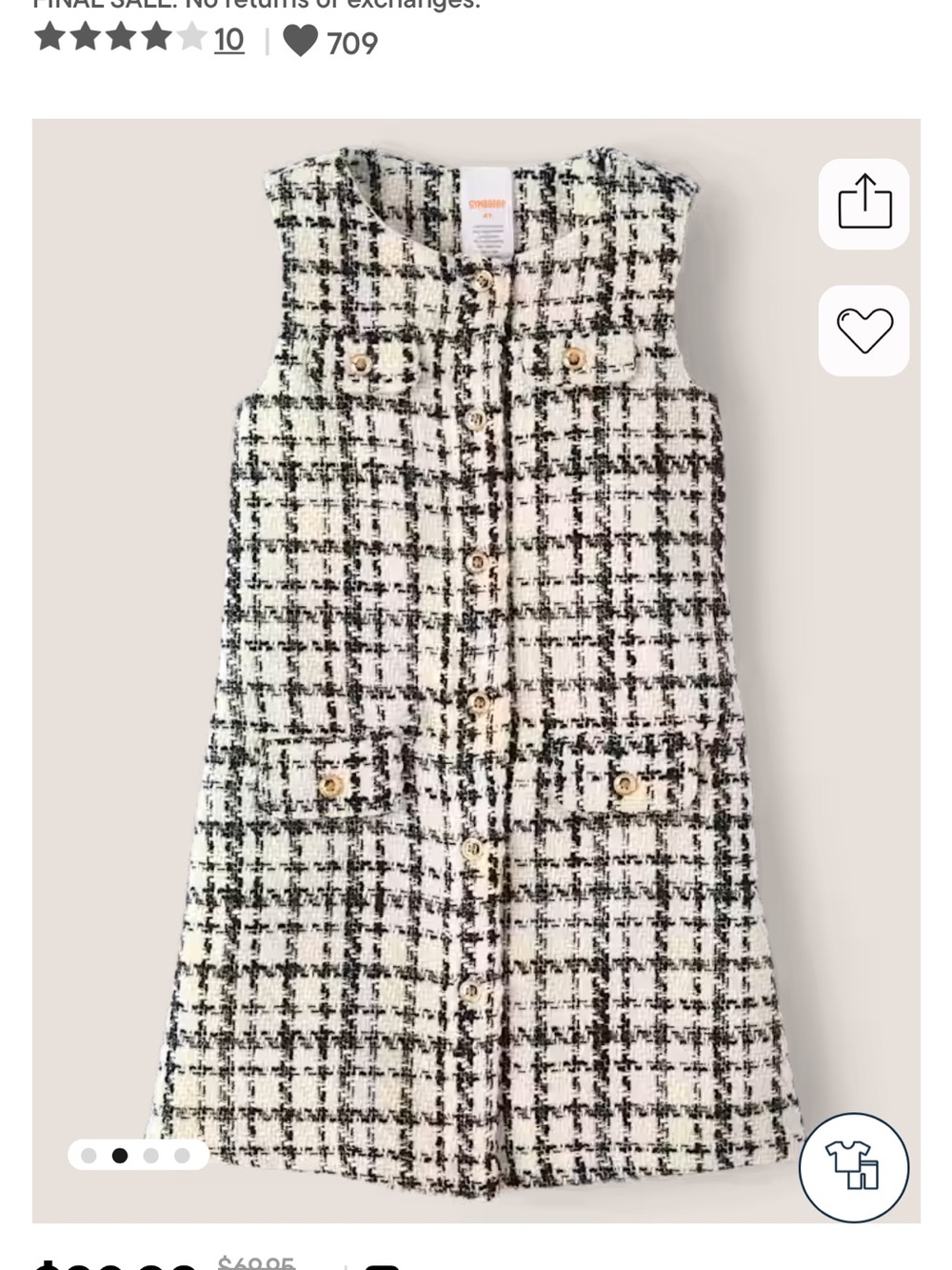 Gymboree Girls Black and White Tweed Button Dress